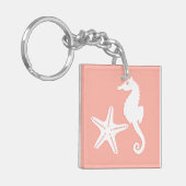 Porte-clés Hippocampe et étoiles de mer - Corail clair rose (Devant gauche)