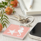 Porte-clés Hippocampe et étoiles de mer - Corail clair rose (Devant Droit)