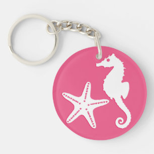 Porte-clés Hippocampe et étoiles de mer - Coral rose et blanc