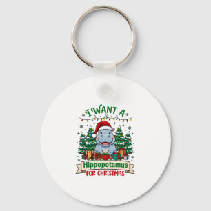 Porte-clés Hippopotame Noël Hippo Chapeau de Père Noël Arbres