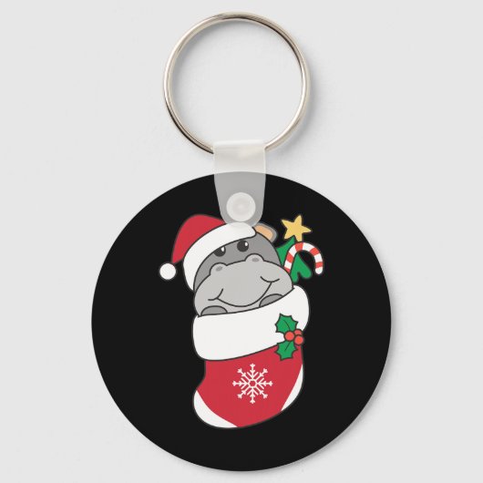 Porte-clés Hippopotames Dans Les Bas De Noël Pour Noël (Recto)