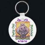 Porte-clés Hippopotamus Party Center<br><div class="desc">Animal Parade Cute Hippo Personalized Birthday Invites, Cards, Gifts, Party Favors and much more are for the fun side of you with our original art of a whimsical pink and gray hippo standing in the green grass of the savannah with a textured yellow, orange sky and a playful wavy purple...</div>