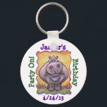 Porte-clés Hippopotamus Party Center<br><div class="desc">Animal Parade Cute Hippo Personalized Birthday Invites, Cards, Gifts, Party Favors and much more are for the fun side of you with our original art of a whimsical pink and gray hippo standing in the green grass of the savannah with a textured yellow, orange sky and a playful wavy purple...</div>