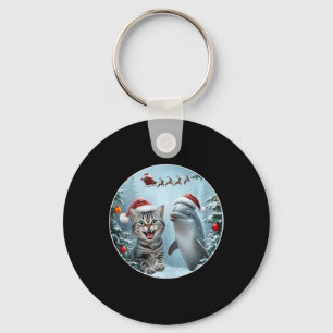 Porte-clés Hiver Chat de Noël Selfie Dauphin Lover Avec San