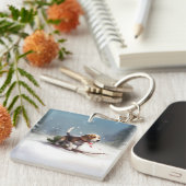 Porte-clés hiver de neige de Noël beagle (Devant Droit)