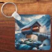 Porte-clés Hiver, pont enneigé et rivière (Recto)