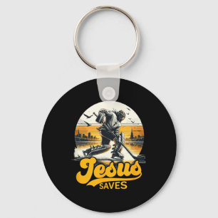 Porte-clés Hockey Jésus Sauve Sport Vintage Fan Christ Foi