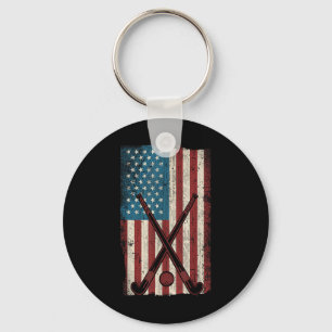 Porte-clés Hockey sur gazon Drapeau américain Vintage _1