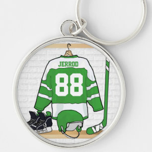 Porte-clés Hockey sur glace vert et blanc personnalisé Jerse