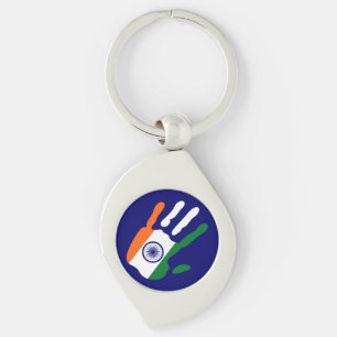 Porte-clés holiES - Inde Drapeau main + votre couleur de fond