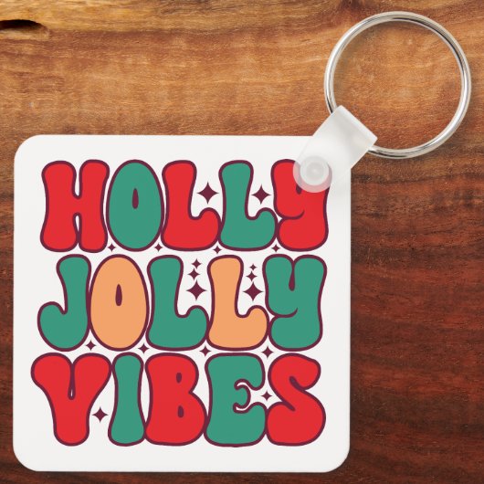 Porte-clés Holly Jolly Vibes Retro Vacances de Noël Super (Verso)