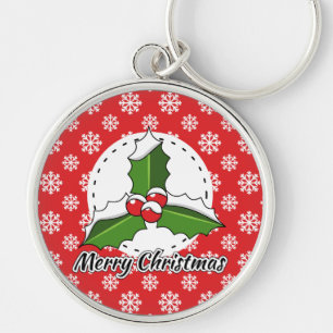 Porte-clés Holly on Red White Snowflakes