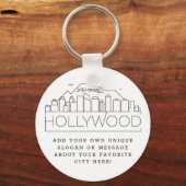 Porte-clés Hollywood, CA Stylisé Skyline | Slogan personnalis (Recto)