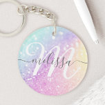 Porte-clés Holographe de Parties scintillant glamour Monogram<br><div class="desc">Personnalisez facilement cet élégant motif de parties scintillant bokeh coloré avec votre nom et/ou monogramme personnalisés.</div>