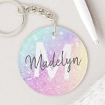 Porte-clés Holographe de Parties scintillant glamour Monogram<br><div class="desc">Personnalisez facilement cet élégant motif de parties scintillant bokeh coloré avec votre nom et/ou monogramme personnalisés.</div>