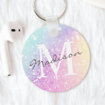 Porte-clés Holographe de Parties scintillant glamour Monogram<br><div class="desc">Personnalisez facilement cet élégant motif de parties scintillant bokeh coloré avec votre nom et/ou monogramme personnalisés.</div>