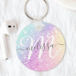 Porte-clés Holographe de Parties scintillant glamour Monogram<br><div class="desc">Personnalisez facilement cet élégant motif de parties scintillant bokeh coloré avec votre nom et/ou monogramme personnalisés.</div>