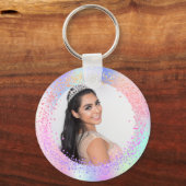 Porte-clés Holographe photo rose violet fille (Recto)