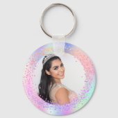 Porte-clés Holographe photo rose violet fille (Verso)