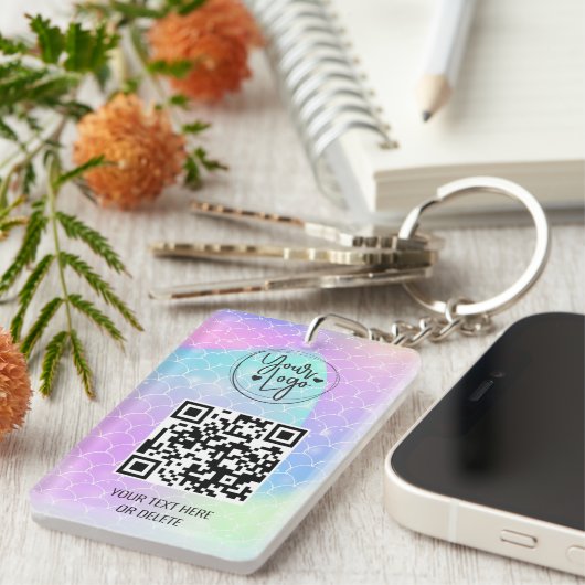 Porte-clés Holographique Arc-en-ciel Sirène QR Code Logo Entr (Devant droit)