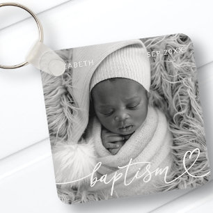 Porte-clés Holy Baptism Elegant Modern Chic Heart Baby Photo