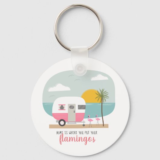 Porte-clés Home Flamants roses Pink Camper Beach (Recto)