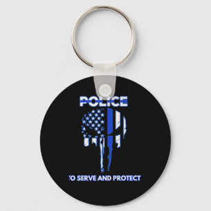 Porte-clés Hommage De Design Crâne De Police Avec Ligne Bleue