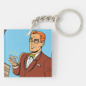 Porte-clés Homme de style BD regardant un téléphone mobile (Dos)
