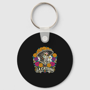 Porte-clés Homme la catrina dia de los muertos crâne femme
