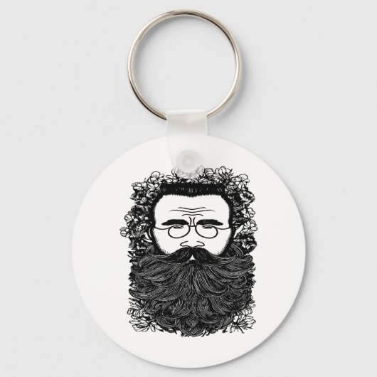 Porte-clés Homme Whimsical Beard Mustache Fleurs Art (Recto)