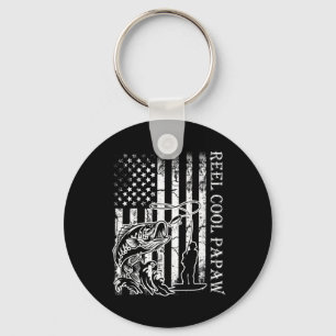 Porte-clés Hommes Pêche bobine Cool Papaw American Flag Pères