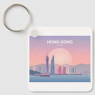 Porte-clés Hong Kong China Pastel Design de voyage