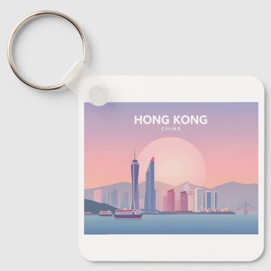 Porte-clés Hong Kong China Pastel Design de voyage (Recto)