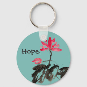 Porte-clés Hope & Love Quote Positive Aquarelle Floral Lotus