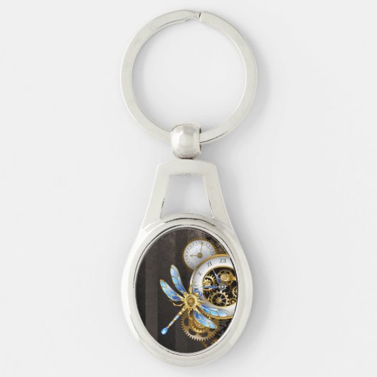 Porte-clés Horloge à vapeur avec libellule mécanique (Devant)