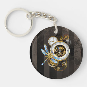 Porte-clés Horloge à vapeur avec libellule mécanique