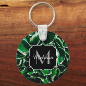 Porte-clés Hosta undulata vert vif plante feuilles Monogramme (Recto)