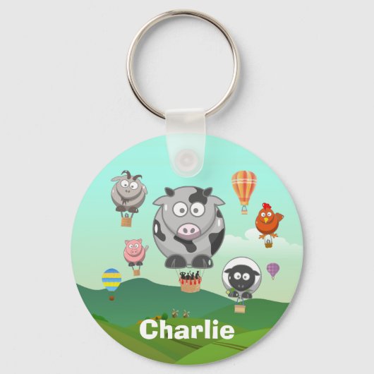 Porte-clés Hot Air Balloon Farm Animals Personalised (Recto)