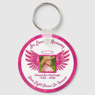 Porte-clés Hot Pink Angel Wings Halo Girly Photo Memorial Key