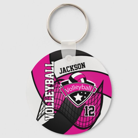 Porte-clés Hot Pink, Black & White Volleyball 🏐 Design (Recto)