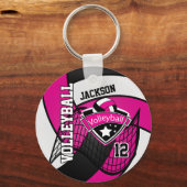 Porte-clés Hot Pink, Black & White Volleyball 🏐 Design (Verso)