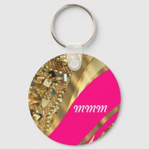 Porte-clés Hot pink & gold bling