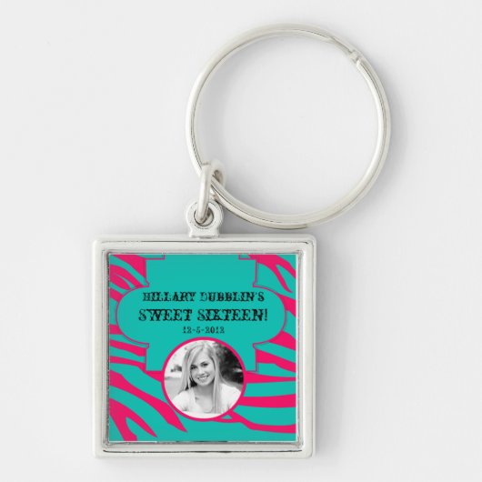 Porte-clés Hot rose Turquoise Zebra Imprimer Animal Patter Po (Devant)