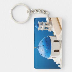 Porte-clés Hotel Greece Church Santorini bleu photo et texte