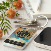 Porte-clés Hôtel lodge resort imitation marbre bleu orangé (Devant droit)