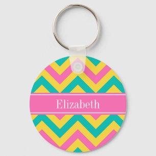 Porte-clés HotPink2 Ananas Turquoise LG Chevron Nom Monogramm