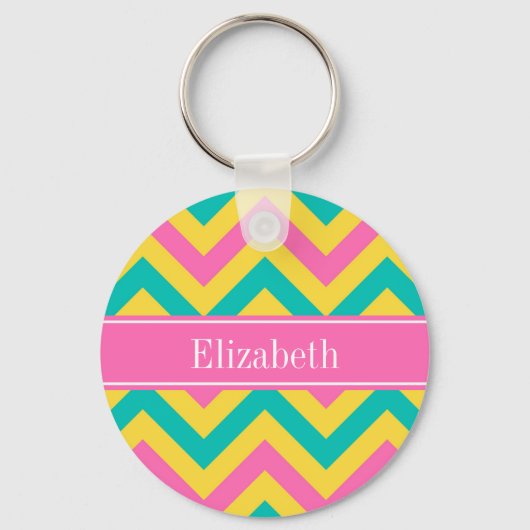 Porte-clés HotPink2 Ananas Turquoise LG Chevron Nom Monogramm (Recto)