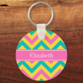 Porte-clés HotPink2 Ananas Turquoise LG Chevron Nom Monogramm (Recto)