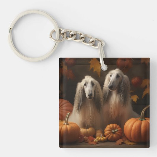 Porte-clés hound afghan Chiot Automne Citrouille de plaisir (Devant)