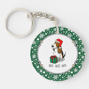 Porte-clés Hound de Noël Père Noël Basset (trois couleurs 1)